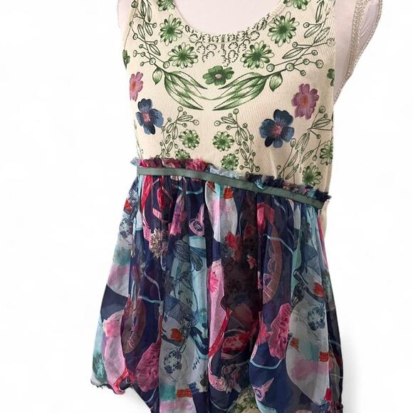Custo Barcelona Women’s Floral Mixed Print Tank Top Boho Sheer Overlay Size M - Picture 2 of 6